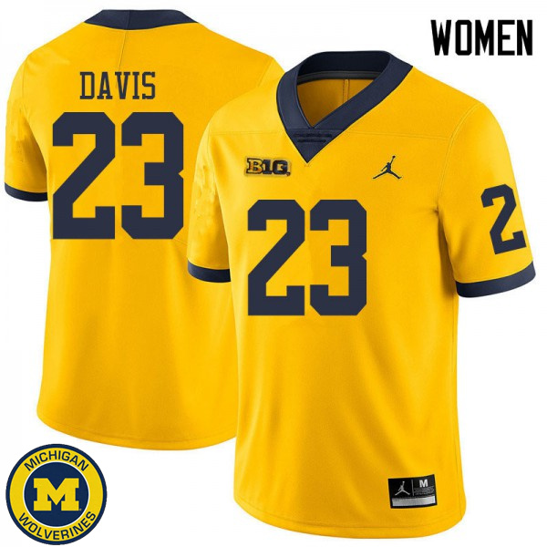 Women Michigan Wolverines #23 Jared Davis Yellow Jordan Brand University Jersey